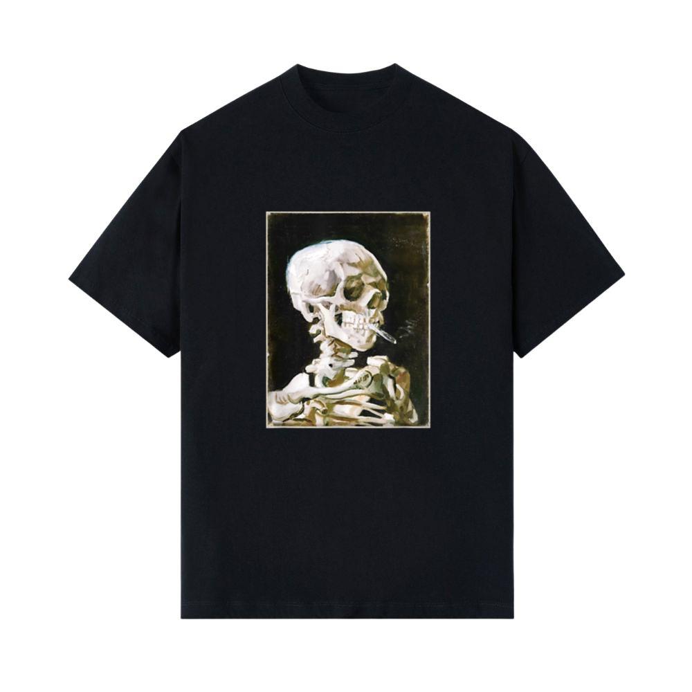 Van Gogh Skeleton Skull Vintage Streetwear Art Painting T-Shirt