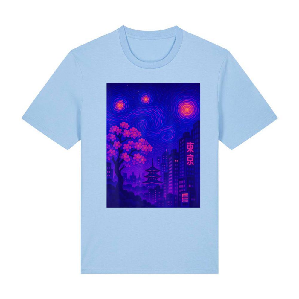 Van Gogh Starry Night Vaporwave Sakura Tokyo Skyline 80s 90s T-Shirt