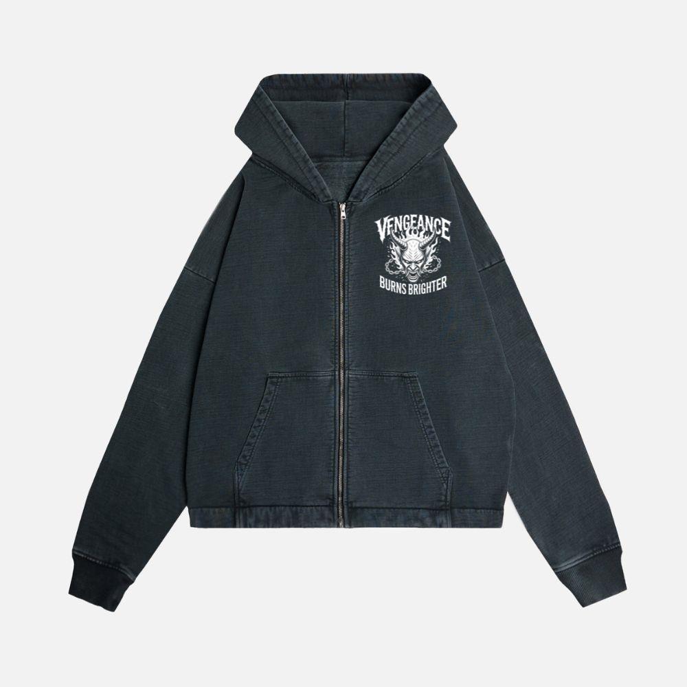 Vengeance Burns Brighter Skull Horror Design Zip Hoodie