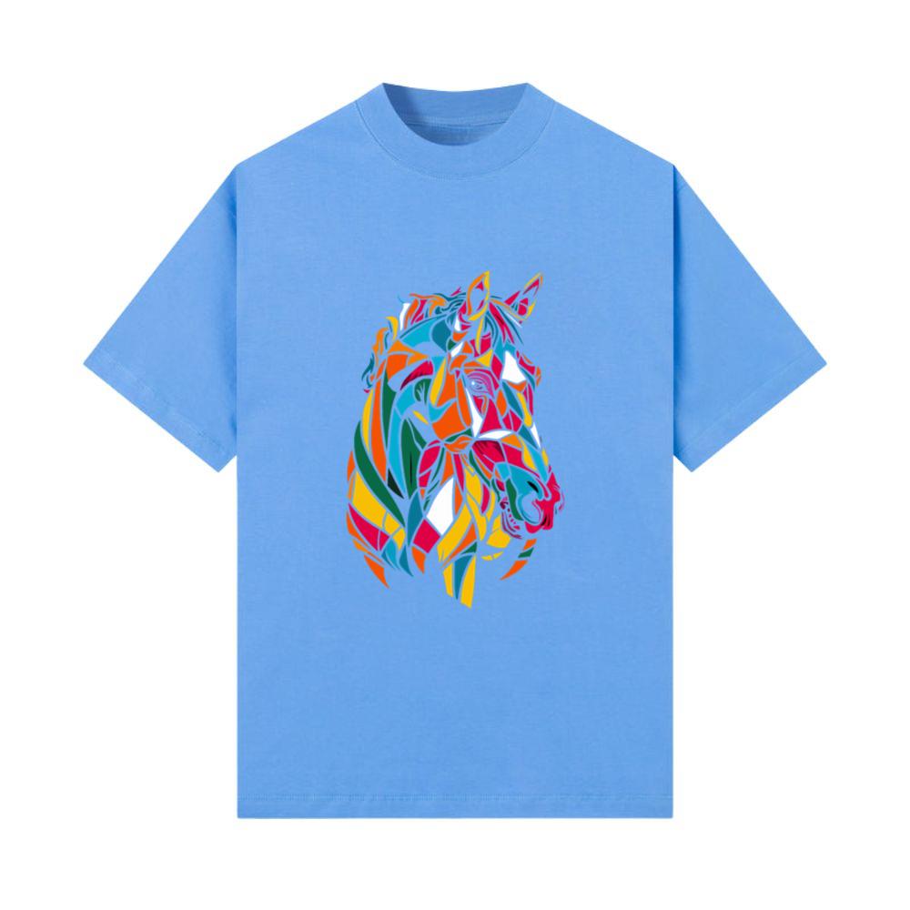 Vibrant Geometric Farm Animal Graphic Horse Head T-Shirt
