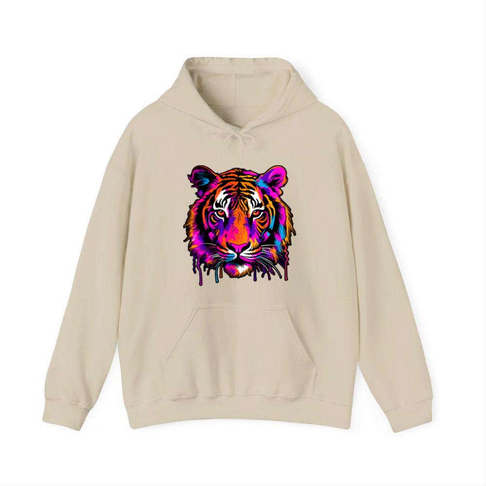 Vibrant Neon Tiger Face Hoodies