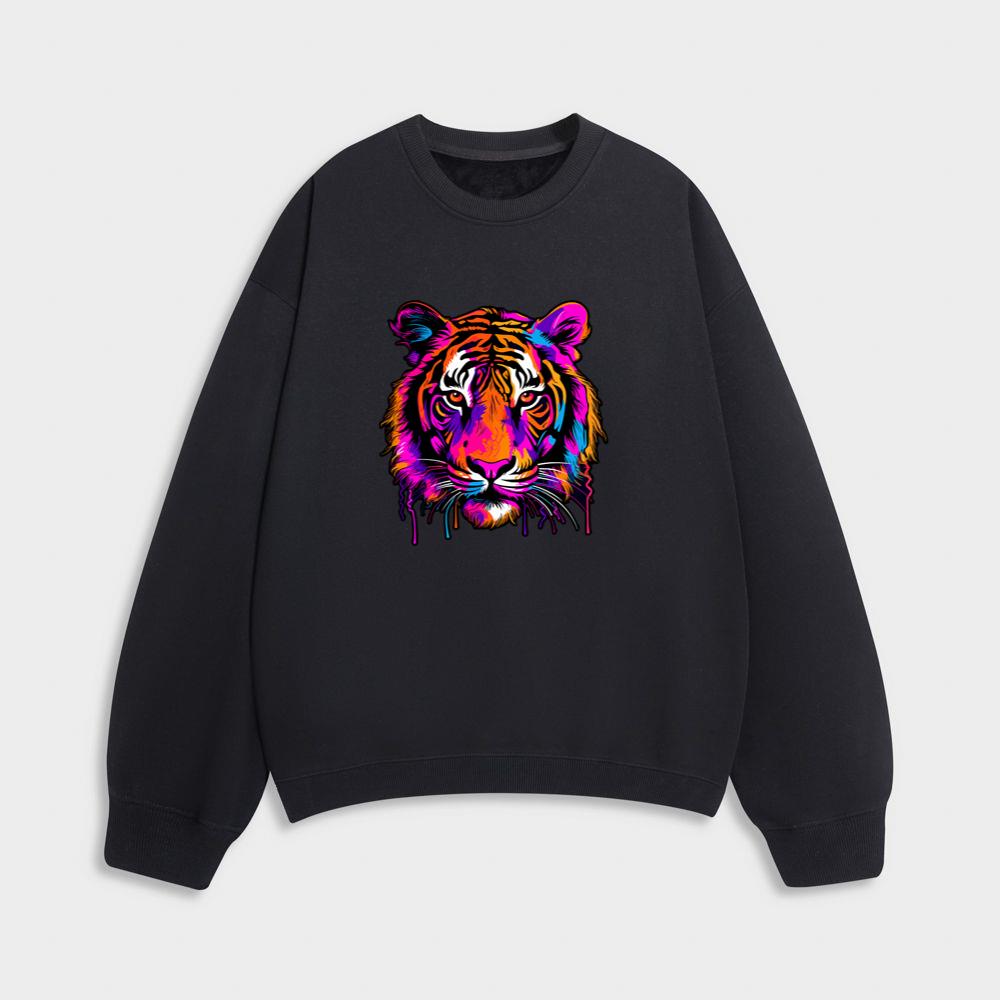 Vibrant Neon Tiger Face Sweatshirt