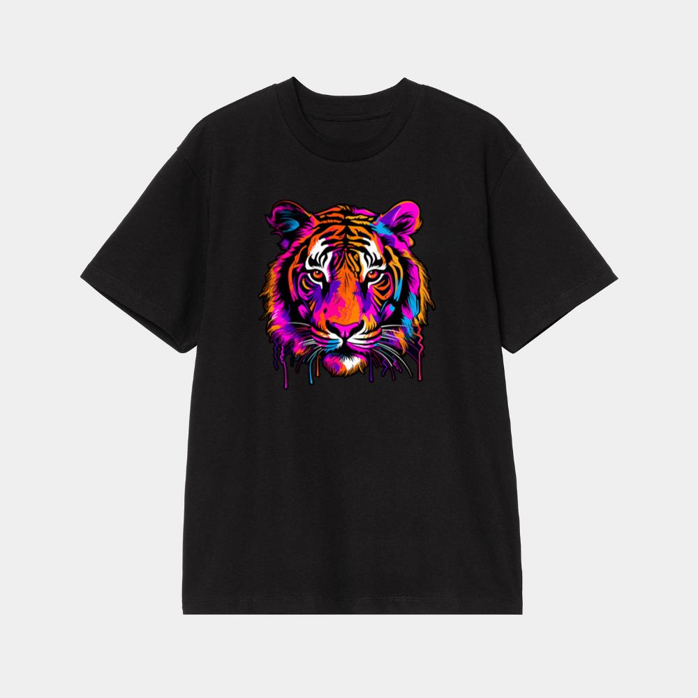 Vibrant Neon Tiger Face T-Shirt