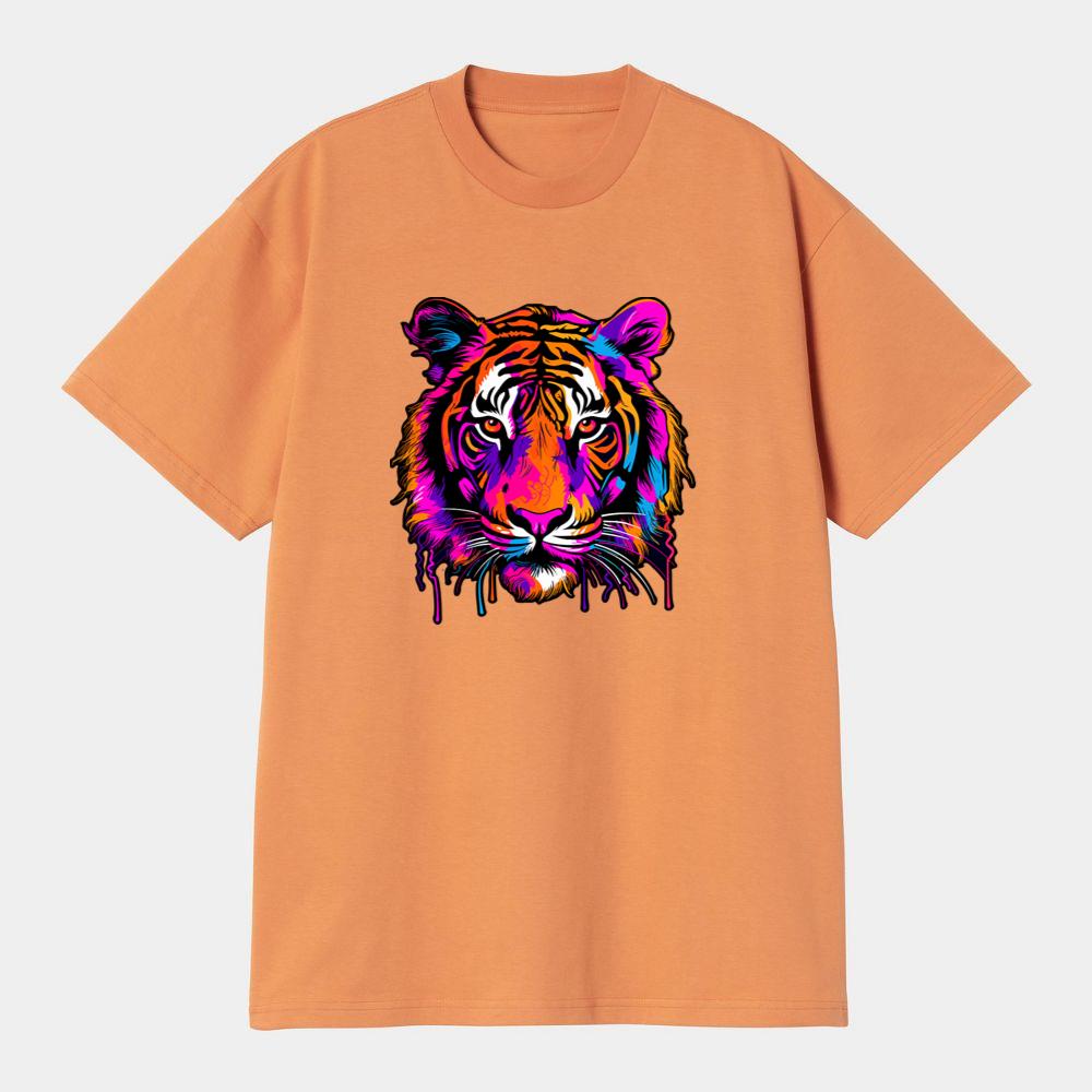 Vibrant Neon Tiger Face T-Shirts