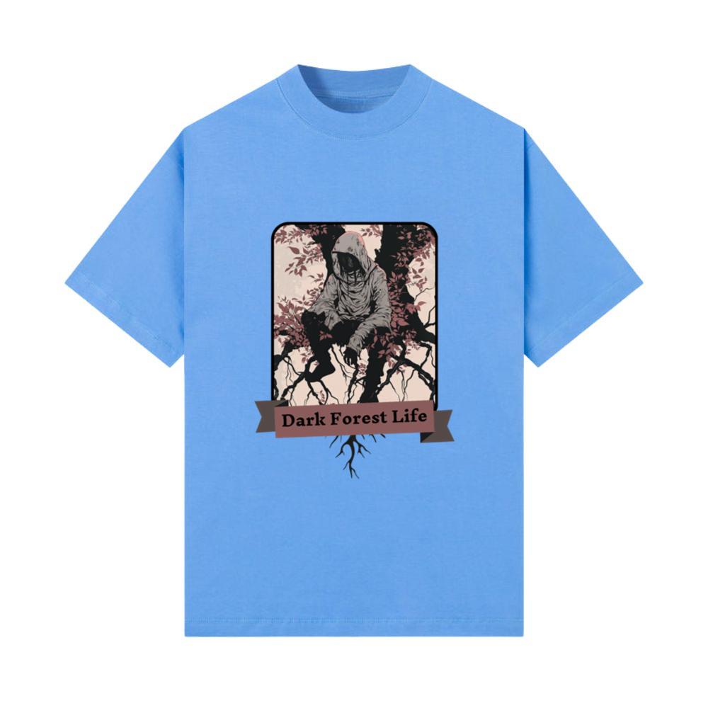 Vintage Anime Hooded Man in Dark Forest T-Shirt