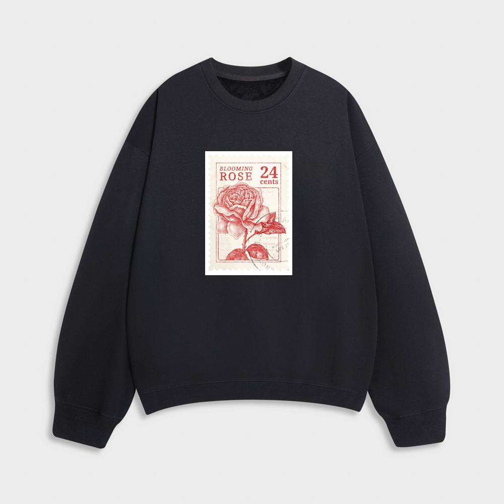 Vintage Blooming Rose Stamp Sweatshirt
