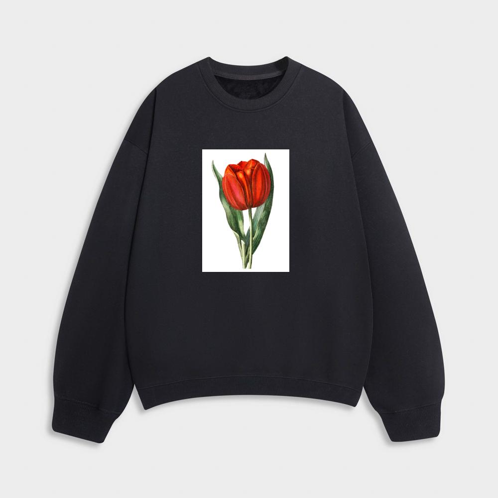 Vintage Botanical Red Tulip Illustration Sweatshirt
