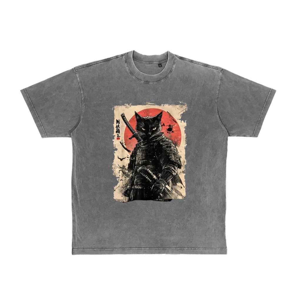 Vintage Japanese Art anime graphic samurai cat warrior T-Shirt for Men Women Kids 
