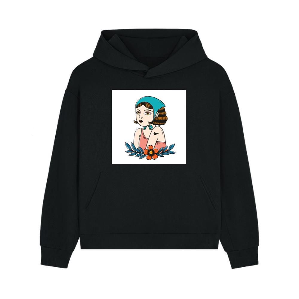 Vintage Tattoo Style Woman with Flower Hoodie