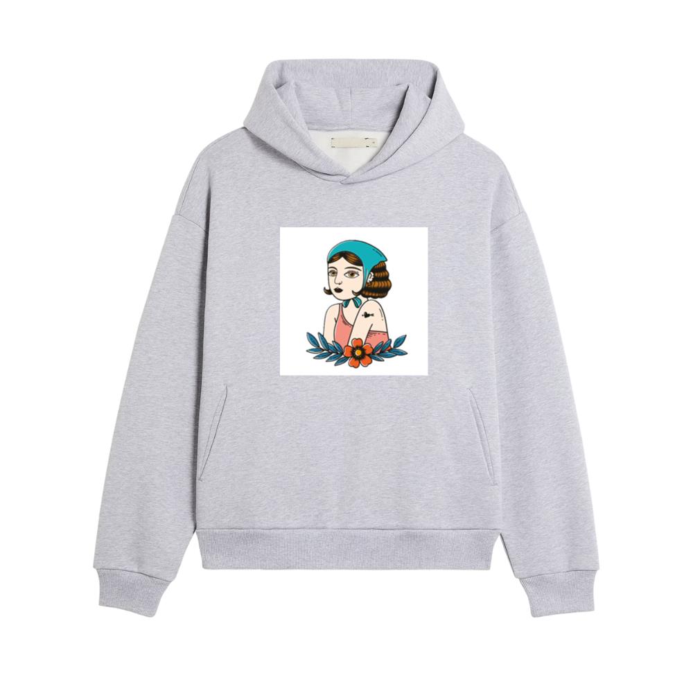 Vintage Tattoo Style Woman with Flower Hoodies