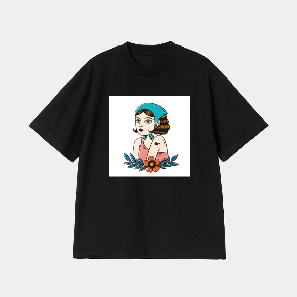 Vintage Tattoo Style Woman with Flower T-Shirt