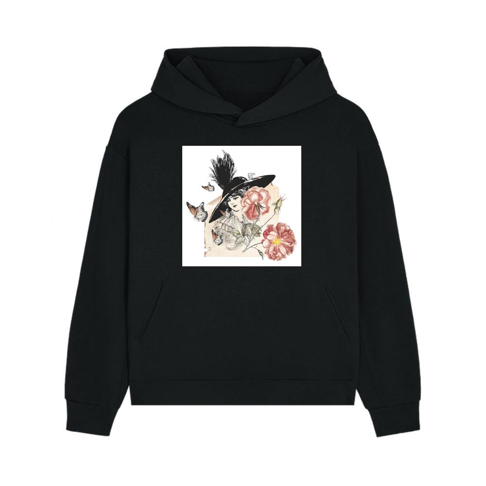 Vintage Woman with Hat, Flowers, and Butterflies Hoodie