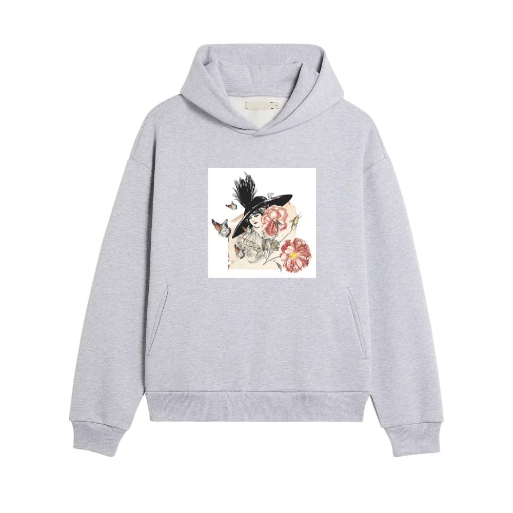 Vintage Woman with Hat, Flowers, and Butterflies Hoodies
