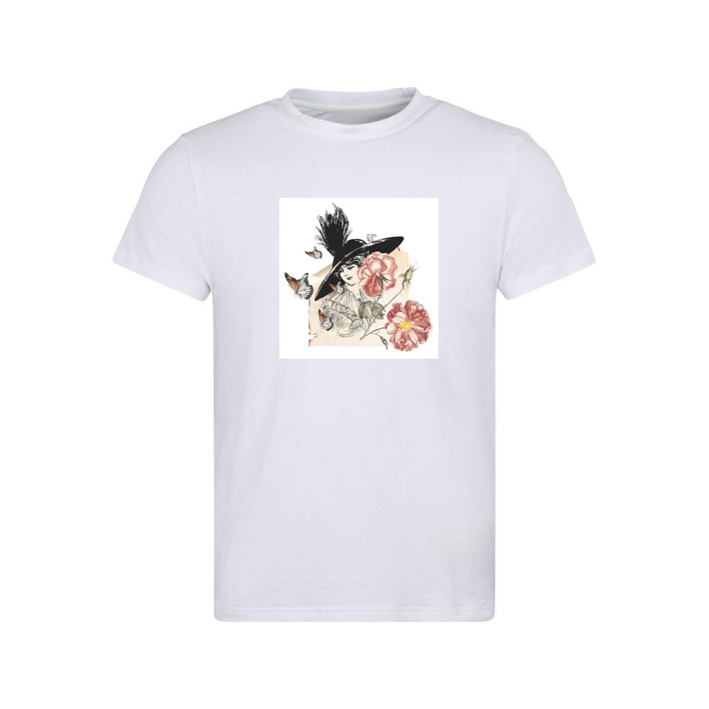 Vintage Woman with Hat, Flowers, and Butterflies T-Shirts