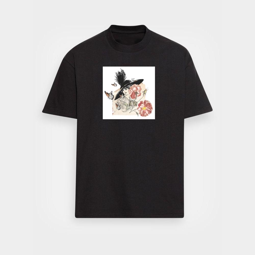 Vintage Woman with Hat, Flowers, and Butterflies T-Shirts