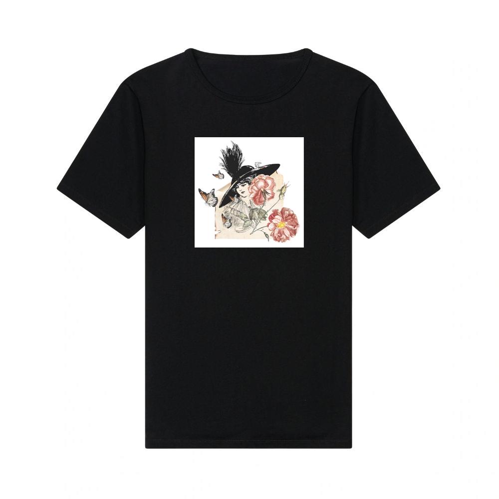 Vintage Woman with Hat, Flowers, and Butterflies T-Shirts
