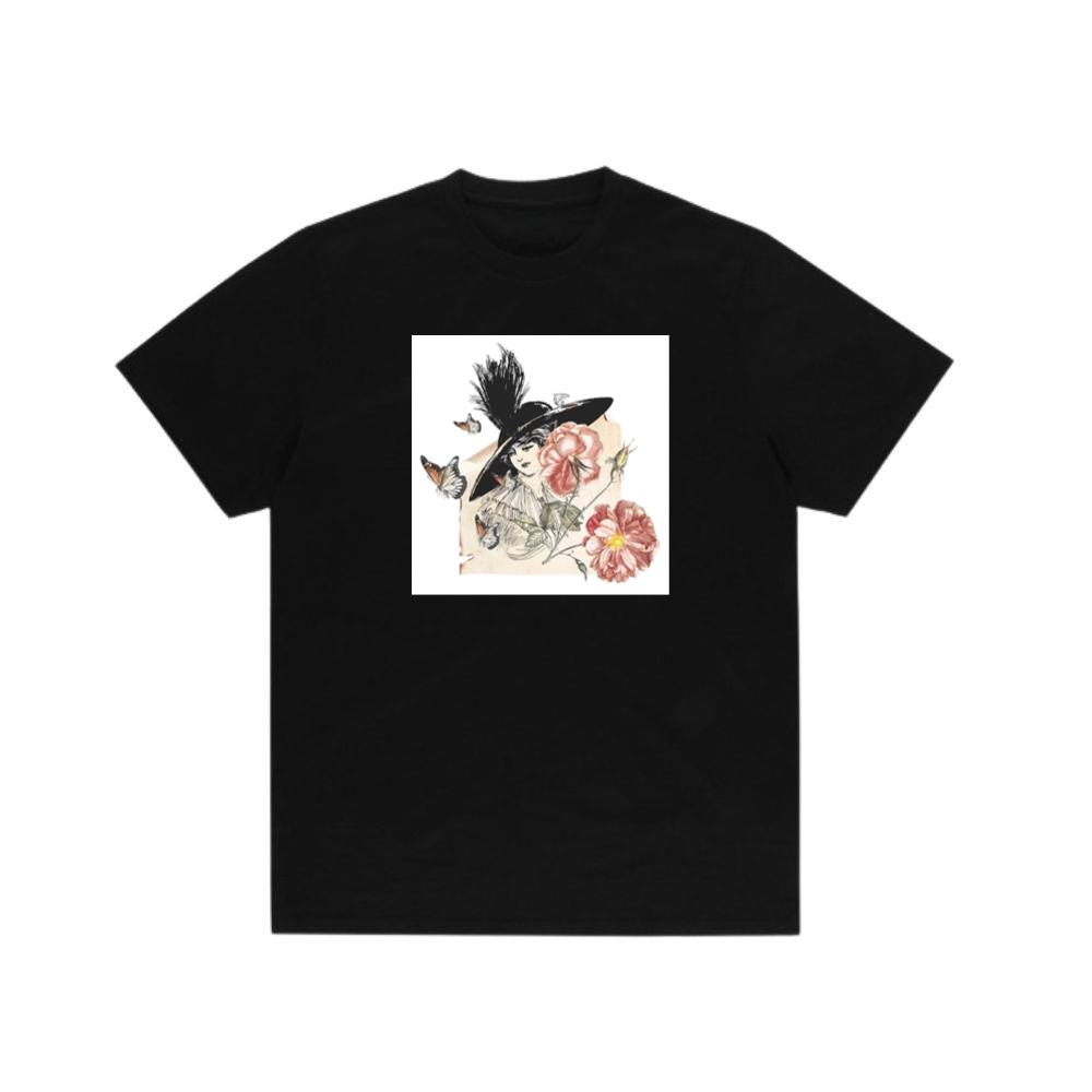 Vintage Woman with Hat, Flowers, and Butterflies T-Shirts