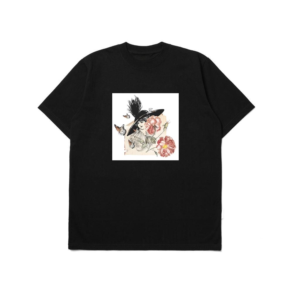 Vintage Woman with Hat, Flowers, and Butterflies T-Shirts