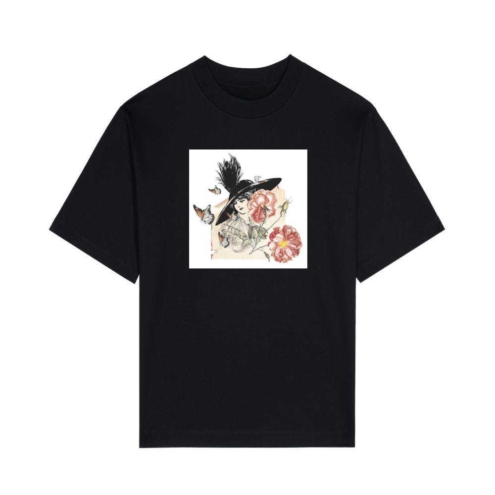 Vintage Woman with Hat, Flowers, and Butterflies T-Shirts