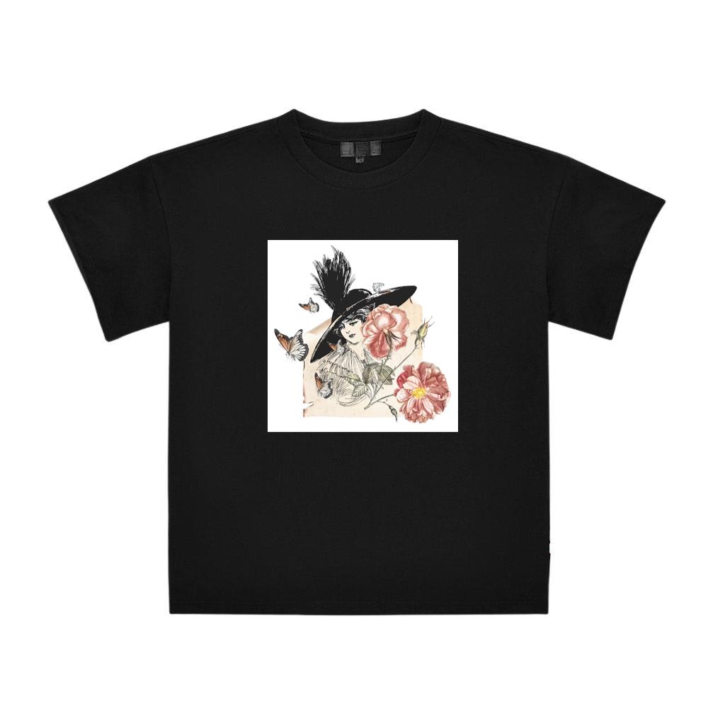 Vintage Woman with Hat, Flowers, and Butterflies T-Shirts
