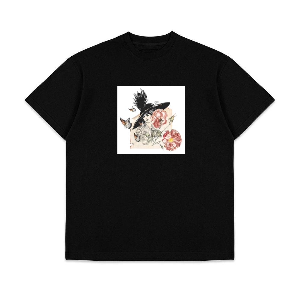 Vintage Woman with Hat, Flowers, and Butterflies T-Shirts