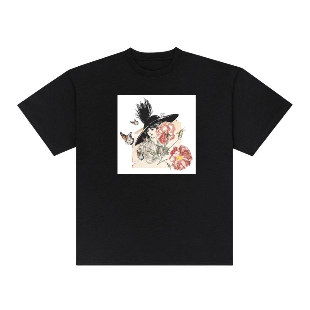 Vintage Woman with Hat, Flowers, and Butterflies T-Shirts