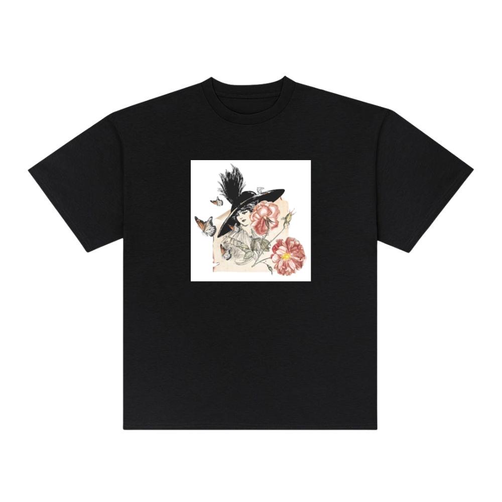 Vintage Woman with Hat, Flowers, and Butterflies T-Shirts