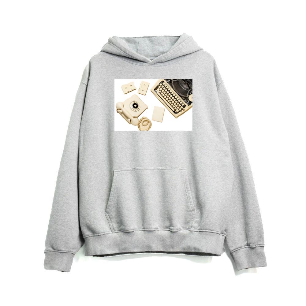 Vintage Yellow Telephone with Typewriter, Cassettes, and Paper Hoodies