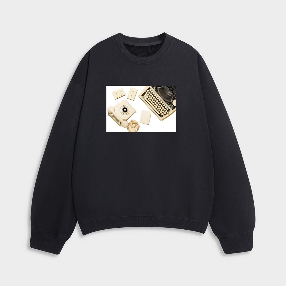 Vintage Yellow Telephone with Typewriter, Cassettes, and Paper Sweatshirt