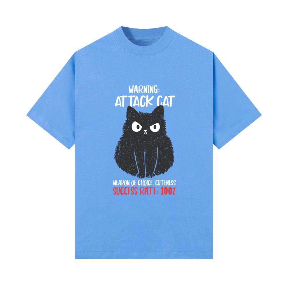 Warning Attack Cat Chubby Feline Animal Cuteness T-Shirt