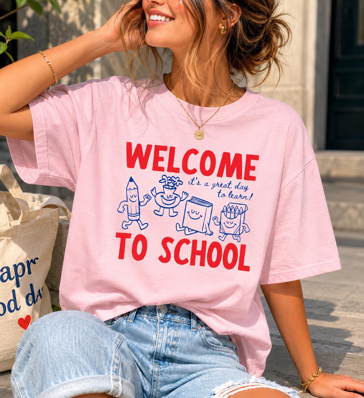 Welcome To School It's A Great Day To Learn Graphic T-Shirt For Women Teachers Educators Preppy Retro Cute Teacher Core White Cotton Blend Back To School First Day Outfit Casual Top Funny Elementary Kinder Tee - Image 5