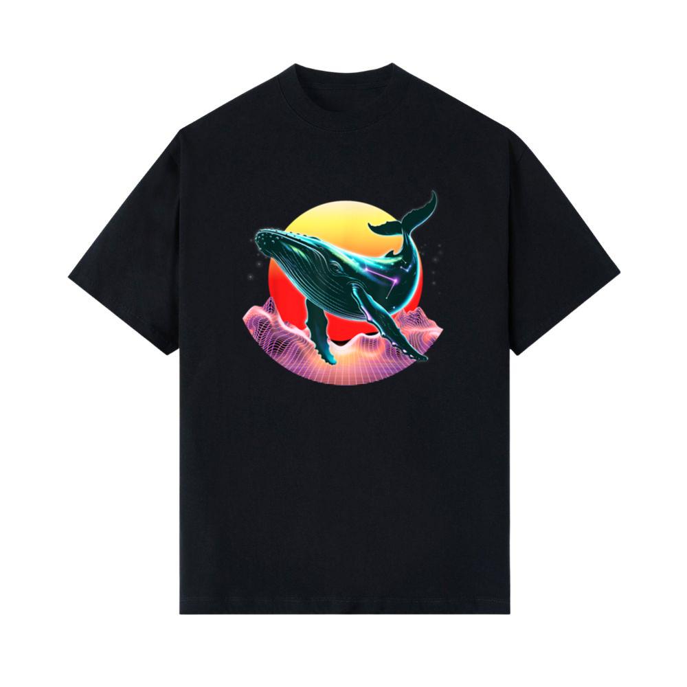 Whale with Constellation Lines and Digital Ocean art wave T-Shirt