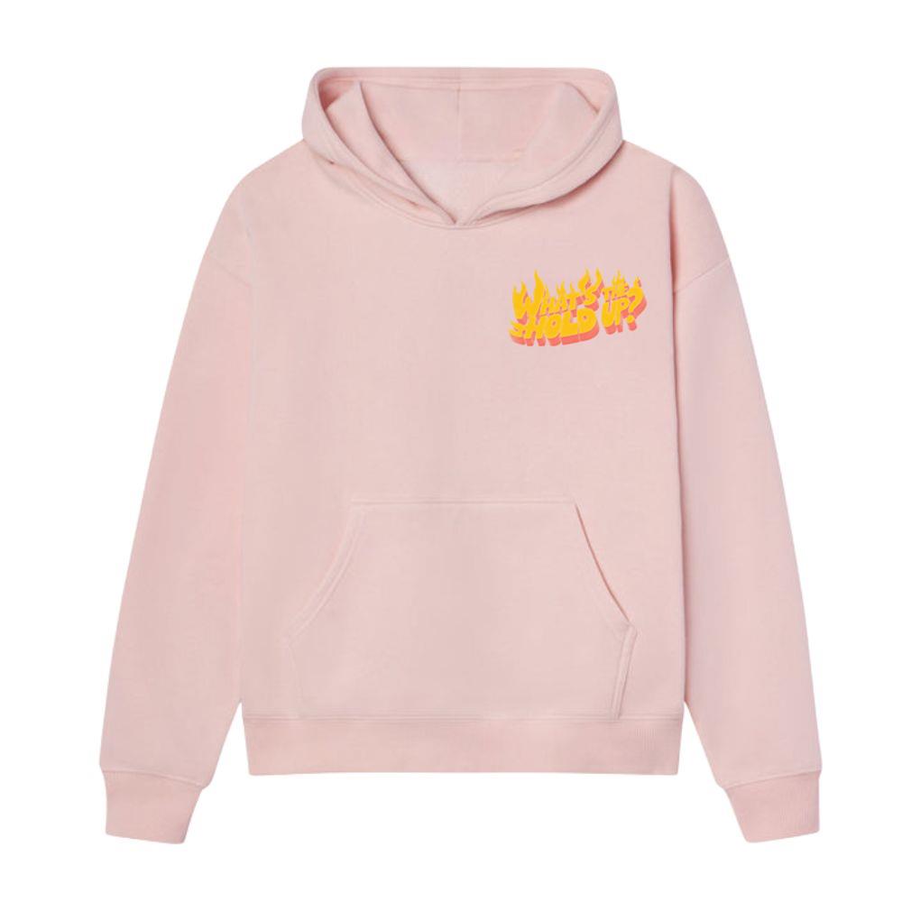 Whats the Hold Up Retro Fire Text Graphic Hoodie
