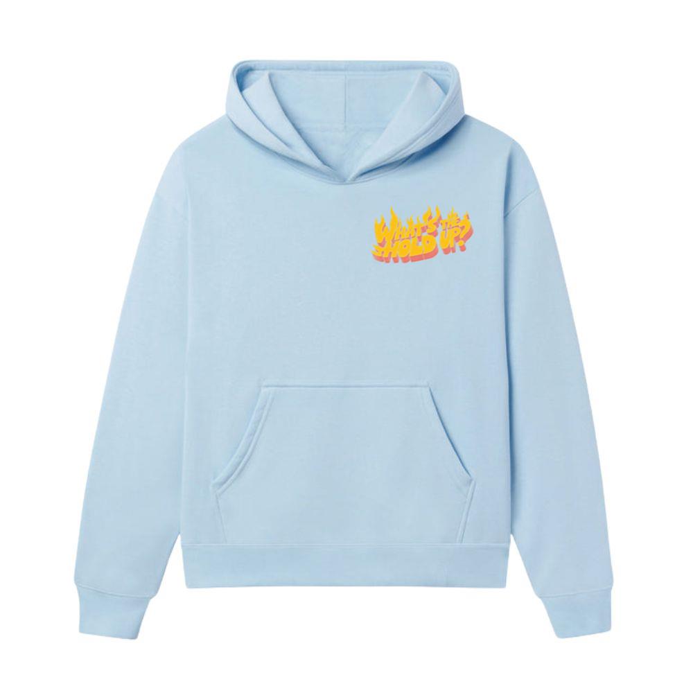 Whats the Hold Up Retro Fire Text Graphic Hoodie