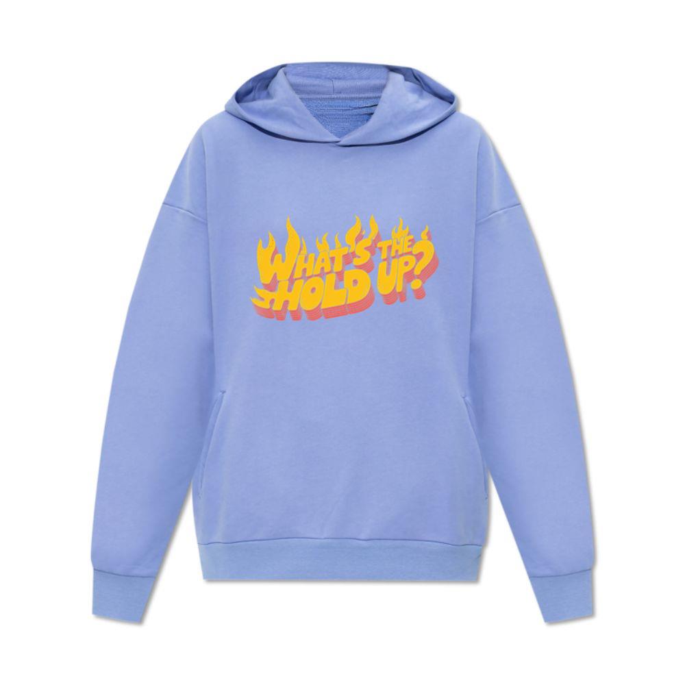 Whats the Hold Up Retro Fire Text Graphic Hoodie