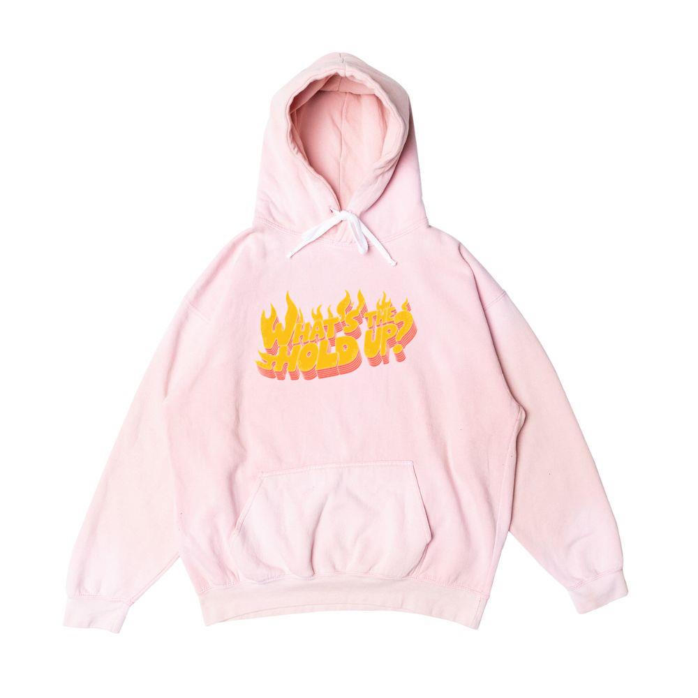 Whats the Hold Up Retro Fire Text Graphic Hoodie