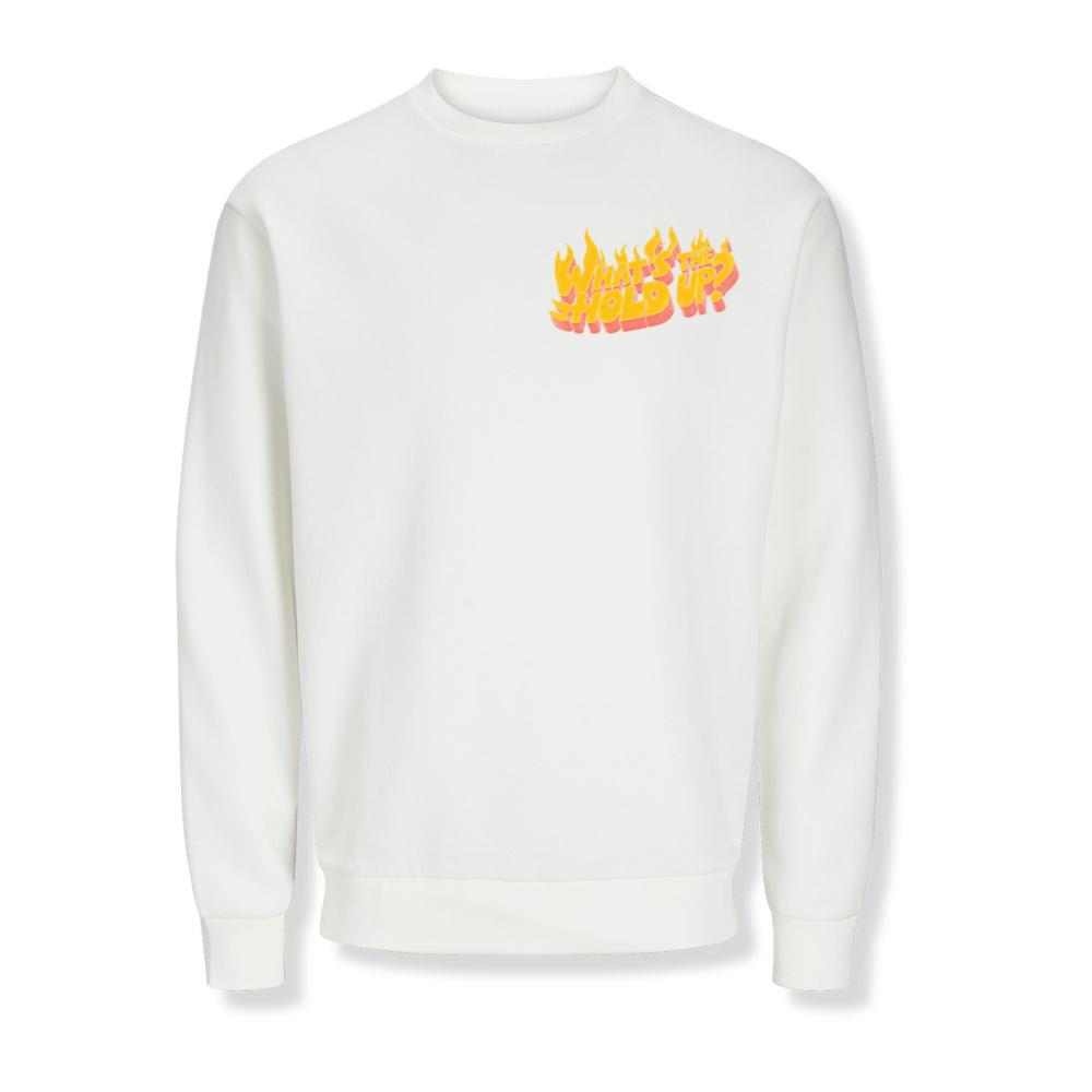 Whats the Hold Up Retro Fire Text Graphic Sweatshirts