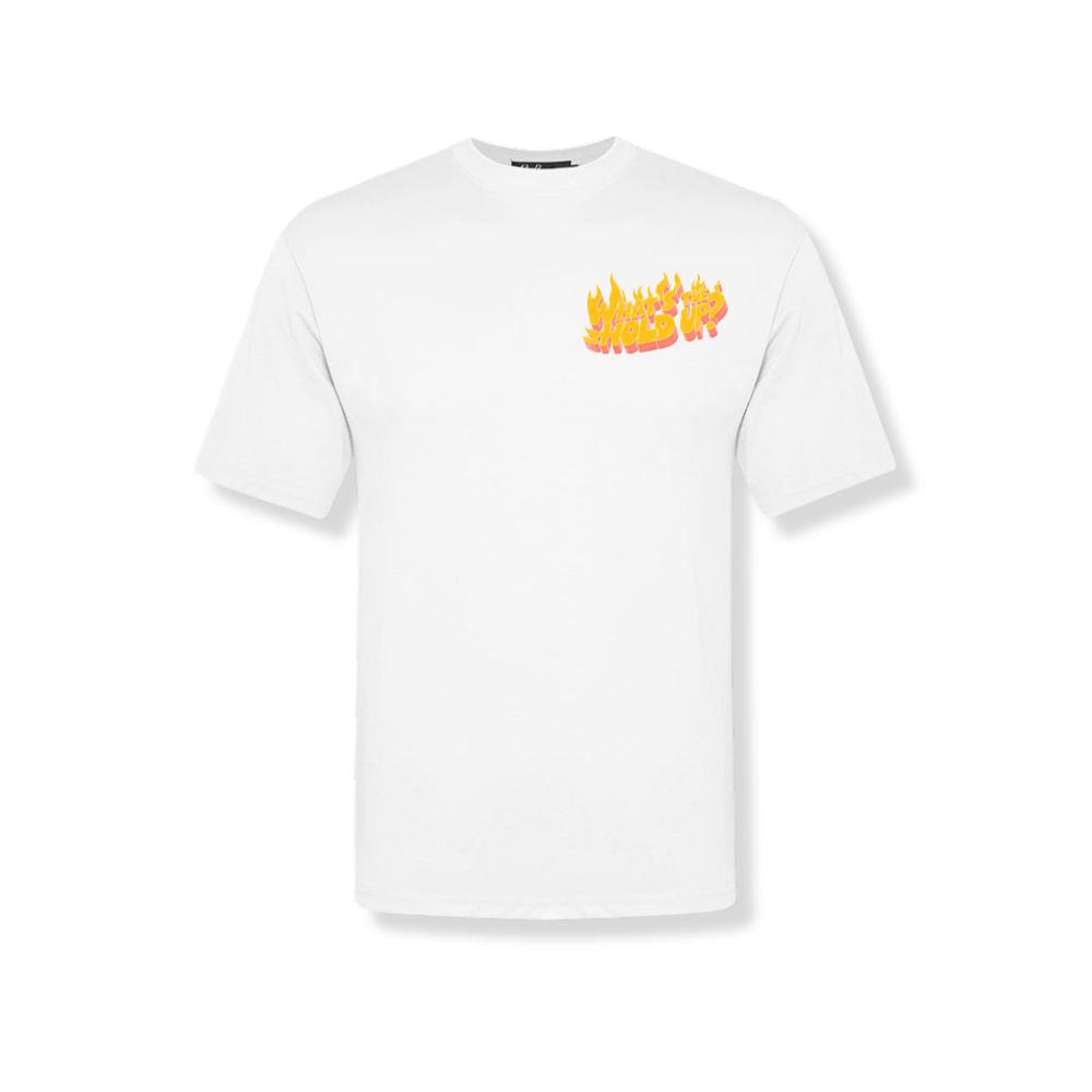 Whats the Hold Up Retro Fire Text Graphic T-Shirt