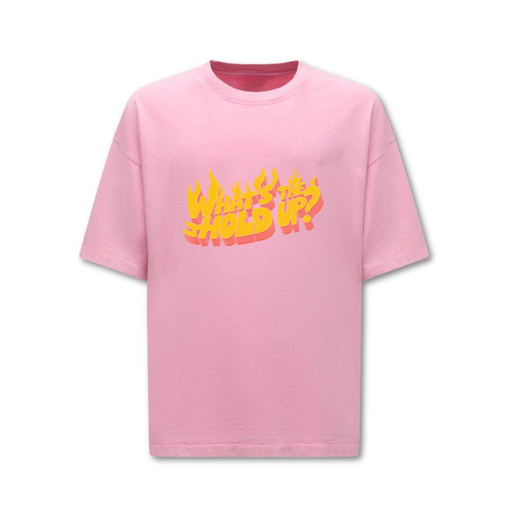 Whats the Hold Up Retro Fire Text Graphic T-Shirt