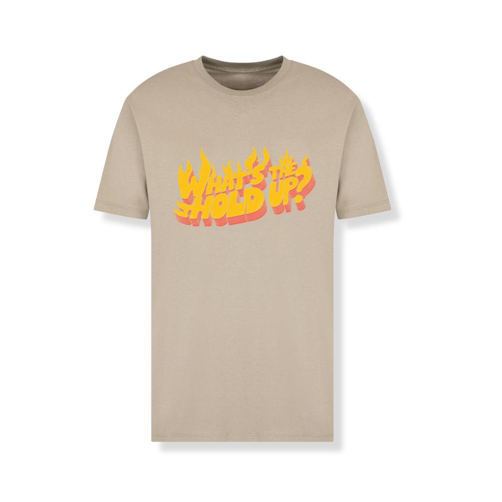 Whats the Hold Up Retro Fire Text Graphic T-Shirt
