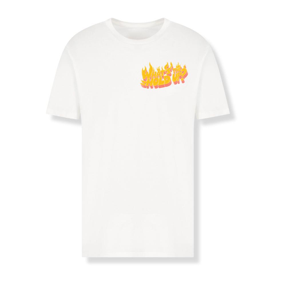 Whats the Hold Up Retro Fire Text Graphic T-Shirt