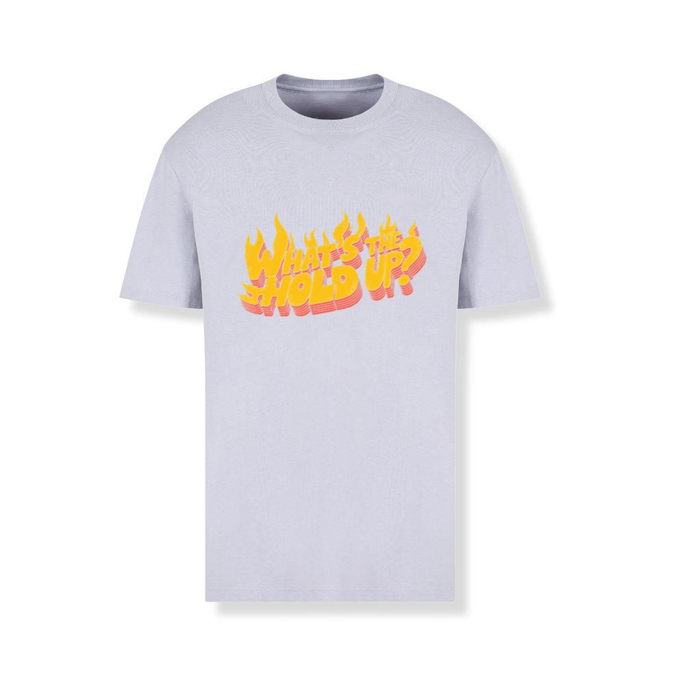 Whats the Hold Up Retro Fire Text Graphic T-Shirts