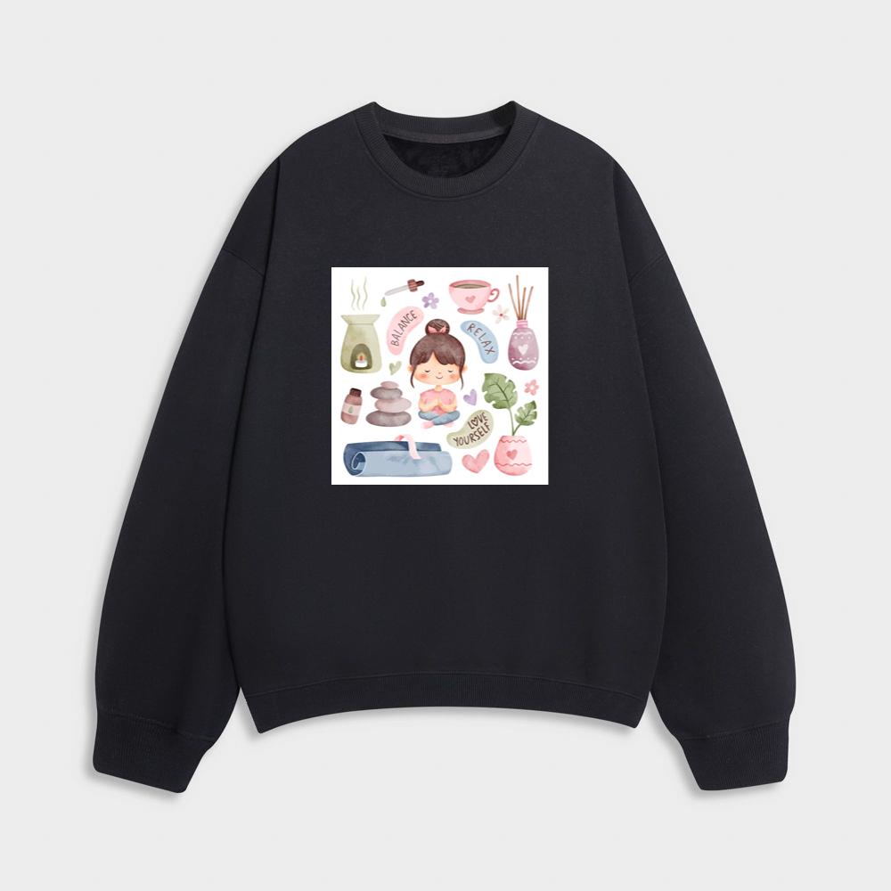 Where a Central Figure, Centered in Calmness and Clad in Comfort Sweatshirt