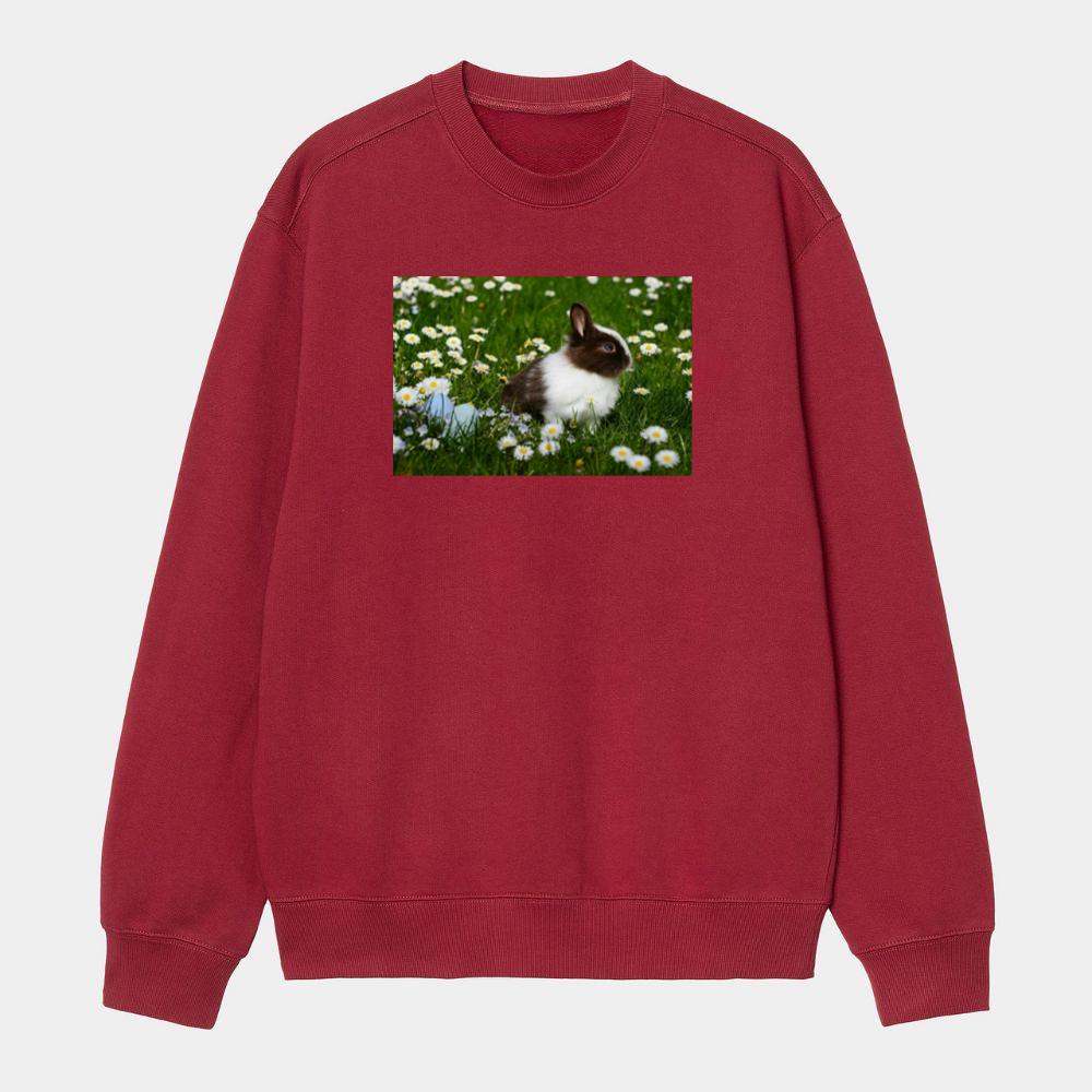 White and Brown Rabbit on Green Grass Field Sweatshirt