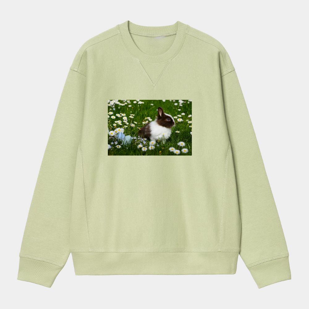 White and Brown Rabbit on Green Grass Field Sweatshirt
