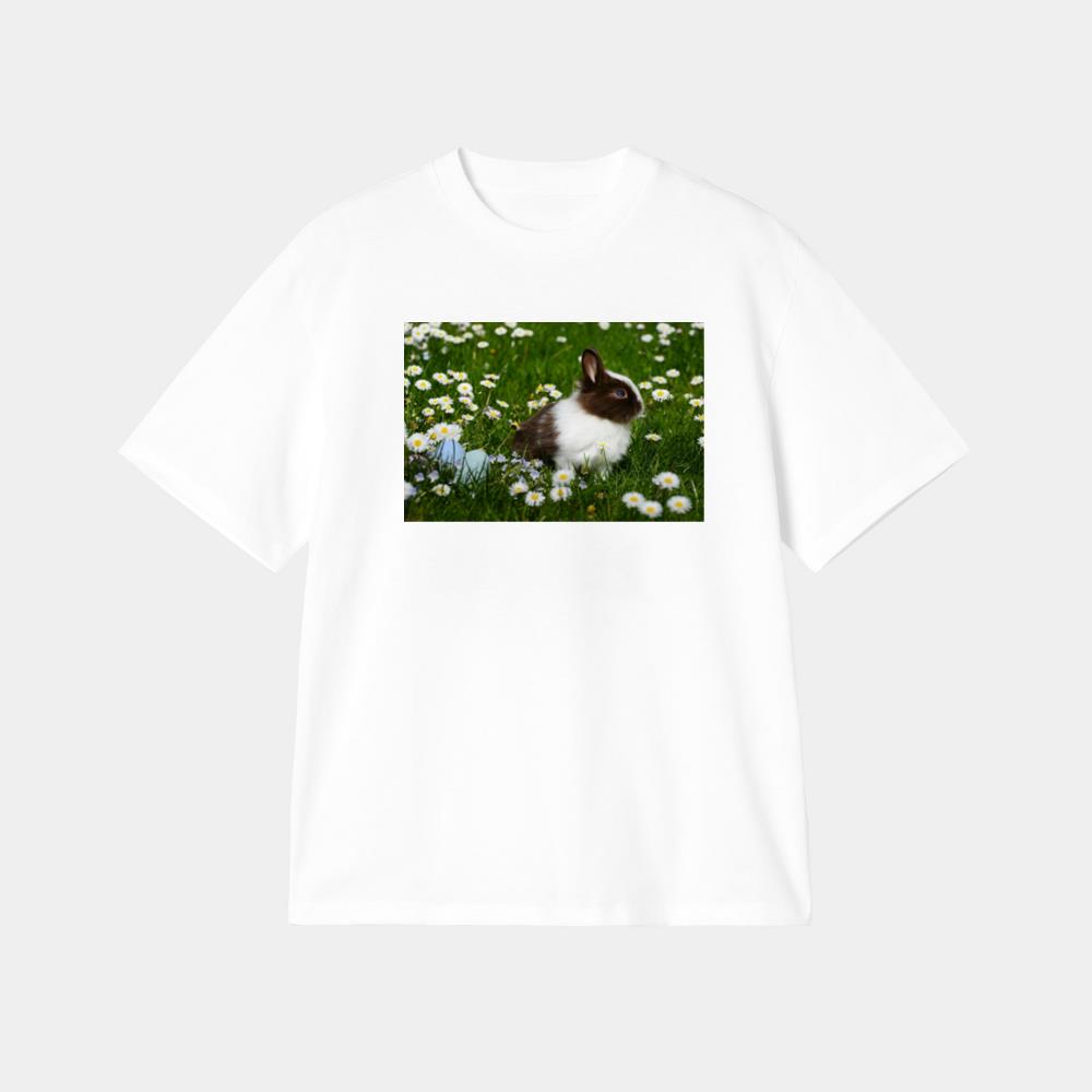 White and Brown Rabbit on Green Grass Field T-Shirt