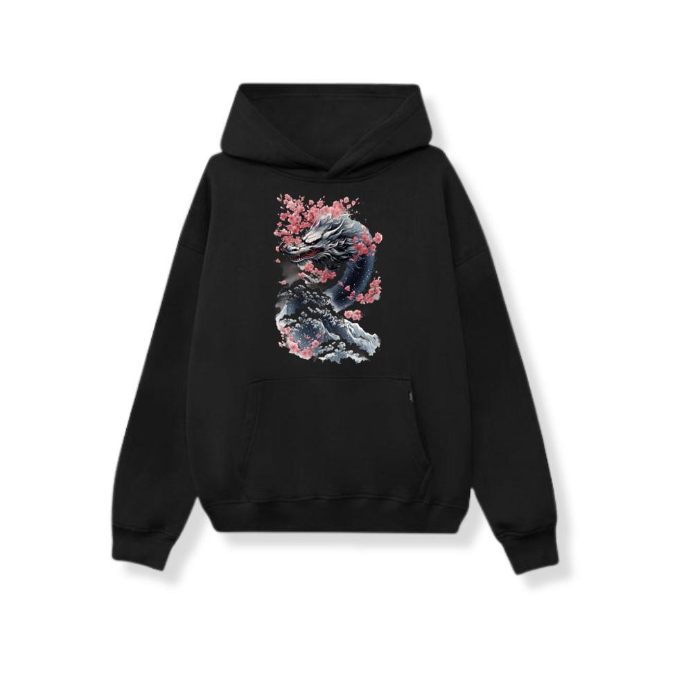 White Blue Dragon Energy Splash Japanese Sea Waves Hoodies