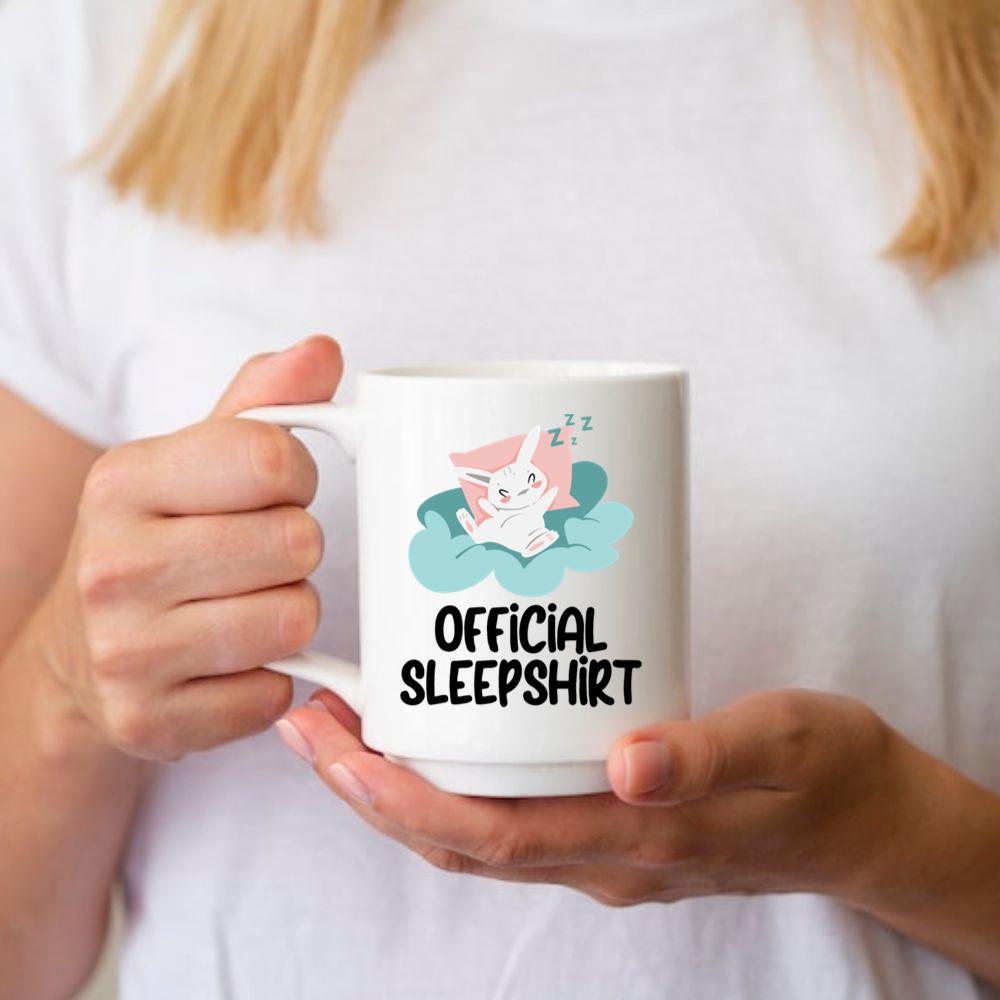 White Cat on Cushion Official Sleep Shirt Mug