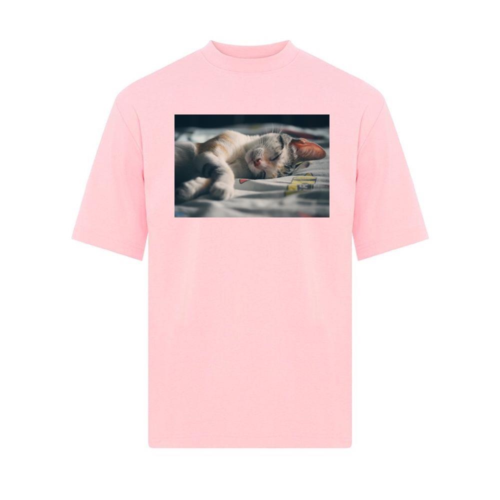 White Orange and Gray Tabby Cat Lying on Gray Textile TShirts Oceancitylove