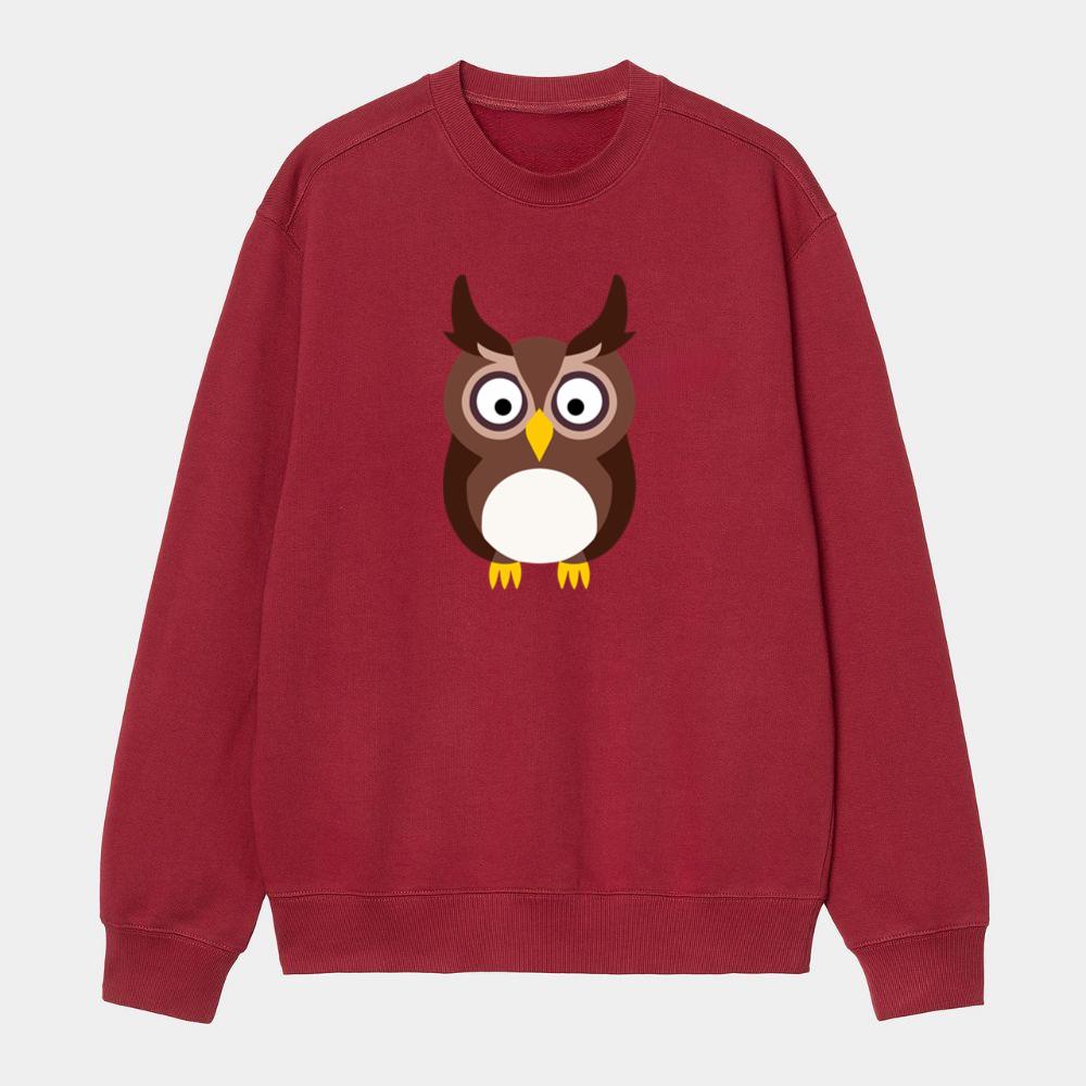 Wide-Eyed Cartoon Owl Sweatshirt